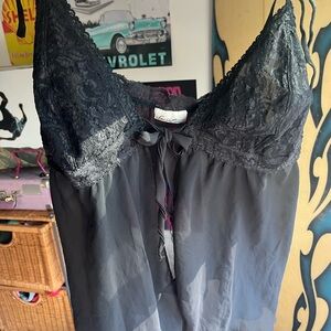 Secret Treasures Black Open Tie Lace flowy Babydoll tank